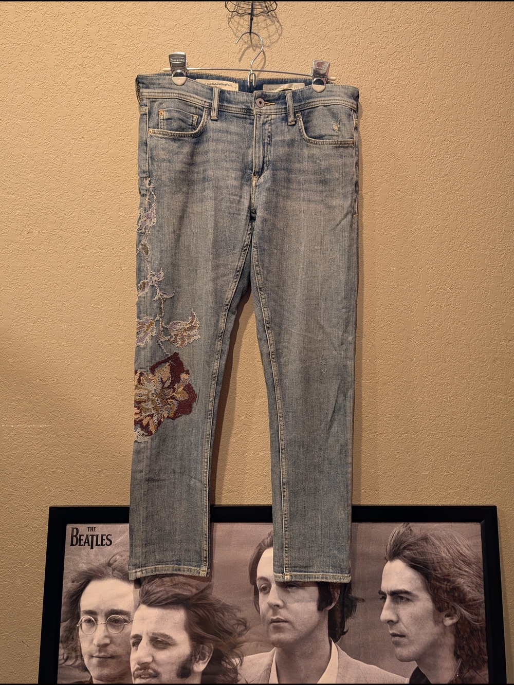 Pilcro Light Blue Skinny Jeans with Floral Embroidery